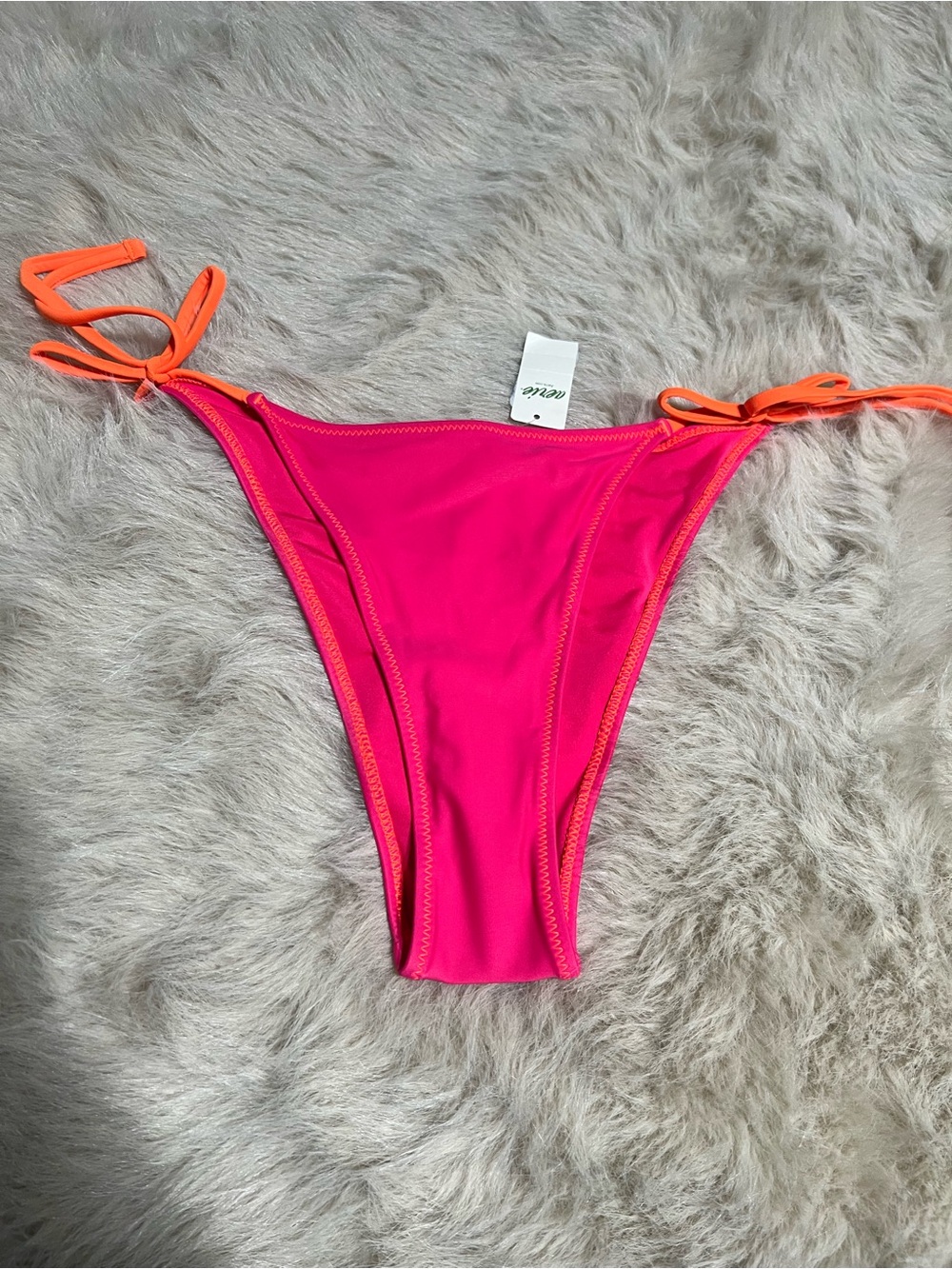 aerie Neon Pink Bikini Bottom with Orange Stitching